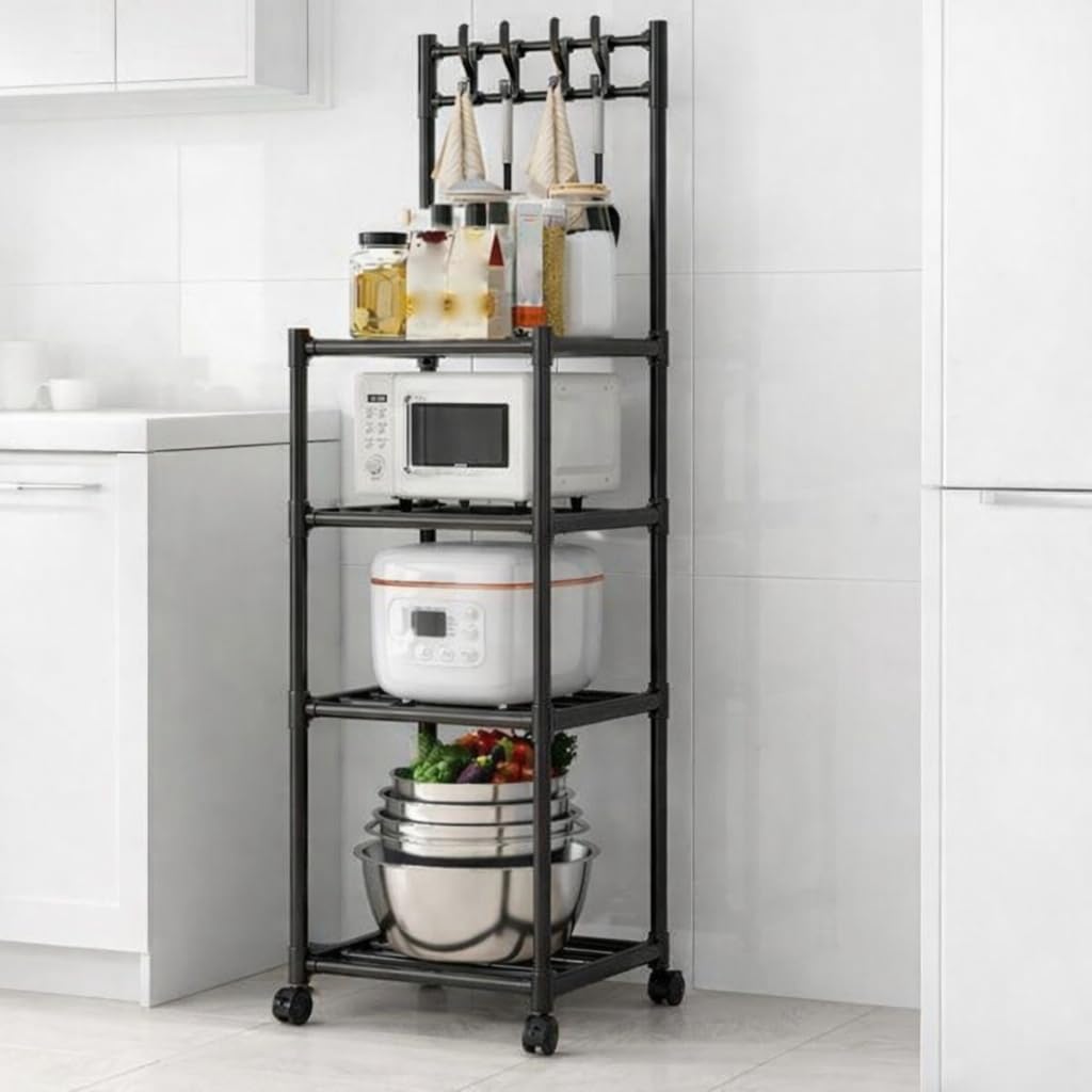 YouCopia 4-Tier Kitchen Storage Shelves, Adjustable Plastic Shelves for Storage Pantry Shelves with Wheels, Storage Rack Shelving Unit Organizer for Bedroom Laundry Closet-picture-21
