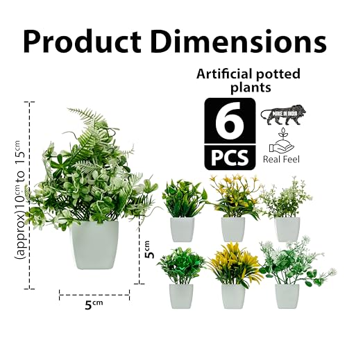 Image of JH Gallery Artificial Plants with Pot - Realistic Look, Durable Home Decor, Perfect Home Decoration Items for Living Room, Hall and Bedroom. Flower Pot for Stylish Interiors (Pack of 6)