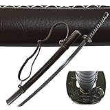 MAKOTO Handmade Sharp Katana Samurai Sword 40', Brown Leather Wrapped Scabbard with Shoulder Straps,...