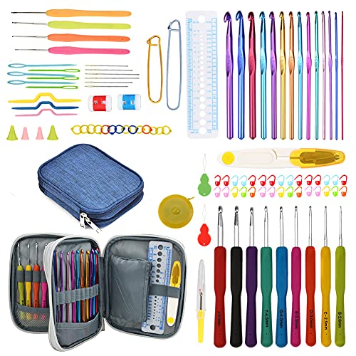 Katech 99-Piece Crochet Hooks Set, Crochet Hook Kit with Storage Case, Ergonomic Knitting Needles Weave Yarn Kits DIY Hand Knitting Craft Art Tools for Knitting Hat, Bag, Socks, Scarf and Sweaters