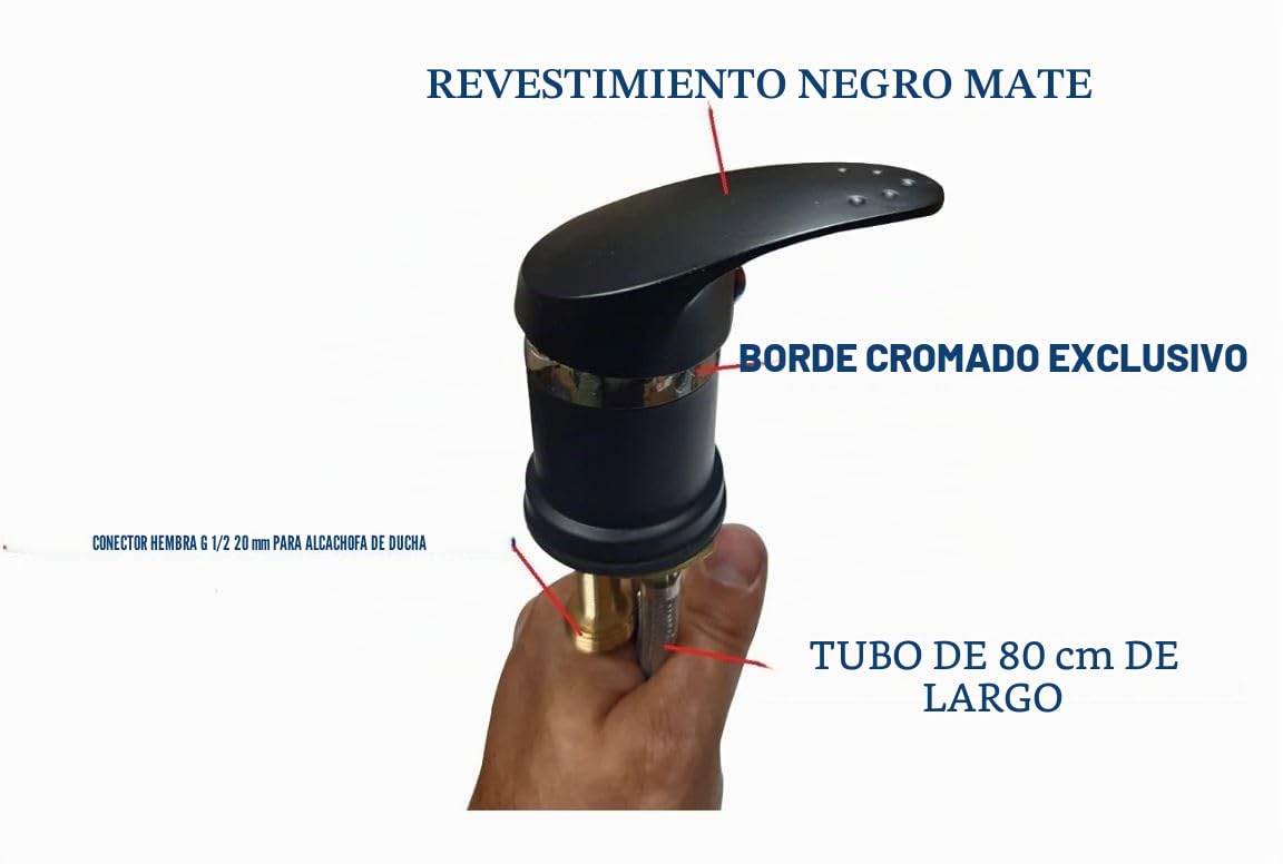 Grifo mezclador para lavabo, con tubos largos, para salones de peluquería, fácil de montar, para ahorrar mano de obra o bricolaje (tubos negros de 80 cm)