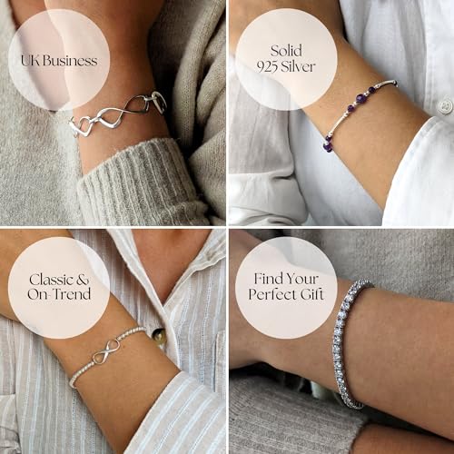 Silverly Sterling Silver Blue Agate Stretch Bracelet - Stacking Beaded Ball Bracelets for Women - 925 Silver Elastic Gemstone Bead Design - Cute Baby Shower or Bridesmaid Gift4