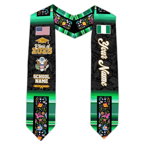 MonkeyVan Custom Nigerian Graduation Sash Nigeria Graduation Stole Personalized Nigerian American Flag Graduation Sash 2025 Style 7