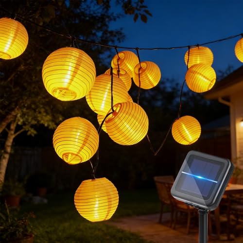 mizikuu Guirlande Solaire Extérieure, 10M 50 LED Lampion Blanc Chaud avec 8 Modes IP65 Étanche Éclairage Solaire Lanternes Extérieures Guirlande Lumineuse...