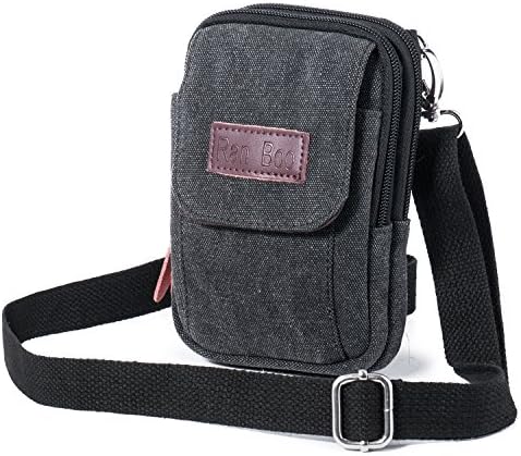 Ranboo Canvas Travel Cell Phone Holster for iPhone 14 Pro Max 13 Pro Max Samsung Galaxy S22 Ultra Note 20 Ultra 10+ 9 8 Wallet Case with Belt Clip Arm Pouch Crossbody Purse Belt Bag for Men (Black)