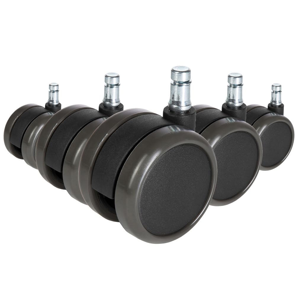 hjh OFFICE 619028 5x Ruedas para sillas ROLO FREE 10mm/65mm, Negro, Suelos duros