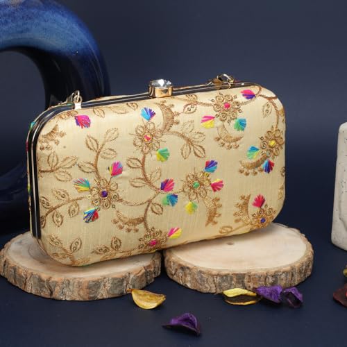 Image of LONGING TO BUY Hand Crafted Designer Box Clutch - Zari Embroidery For Women
