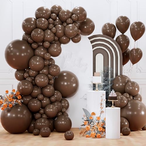Image of PartyWoo Dark Brown Balloons 155pcs Different Sizes of 18 12 10 5 Inch Boho Coffee Neutral Fall Balloon Arch Kit for Bachelorette Baby Shower Anniversary Birthday Party Decorations Brown-F20