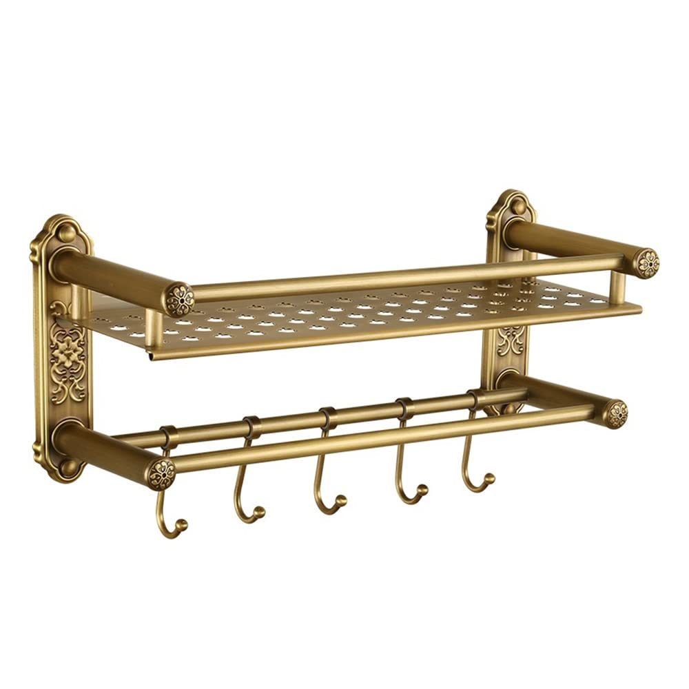 Shower Caddy European-Style Copper Bathroom Towel Rack Bathroom Bronze Double-Layer Bathroom Shelf Antique Bathroom Pendant Bathroom Organizer Color