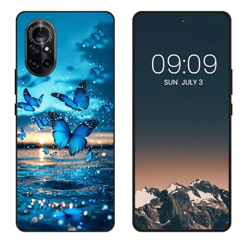 WUACYEAMING Funda Bonita para Huawei Nova 8,Carcasa con Aesthetic Lindo Dibujos,Ultrafina Suave TPU Antigolpes Case Divertidas Diseño Negro-Mariposa
