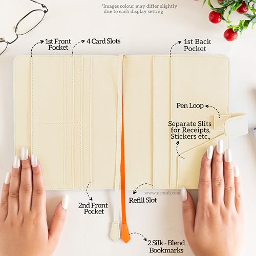 Image of NEORAH - B6 Notebook SLEEVE with SNAP Button + Dotgrid JOURNAL | Faux Leather Sleeve + Penloop | 2 Front 1 Back compartment | 6 Card Slots - AFTERGLOW