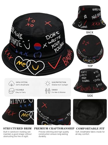 Image of Packable Reversible Printed Bucket Hat Unisex for Men Women Beach Fisherman Cap