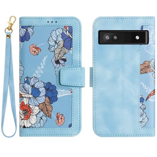 Housse Google Pixel 7 Pro avec sangle étui portefeuille à rabat en cuir fleur