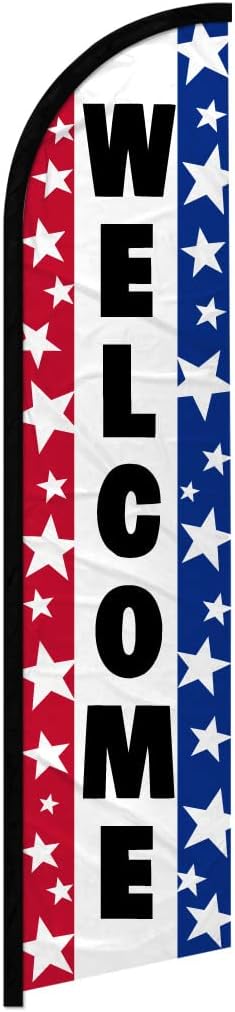 Welcome Stars Windless Banner Advertising Flag - Perfect for Retailers, Businesses, Stores, Shops