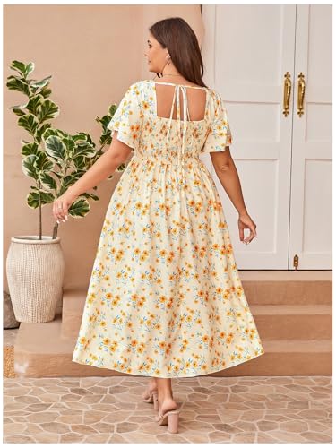 Image of Floerns Women's Plus Size Floral Square Neck Flounce Short Sleeve A Line Maxi Dress