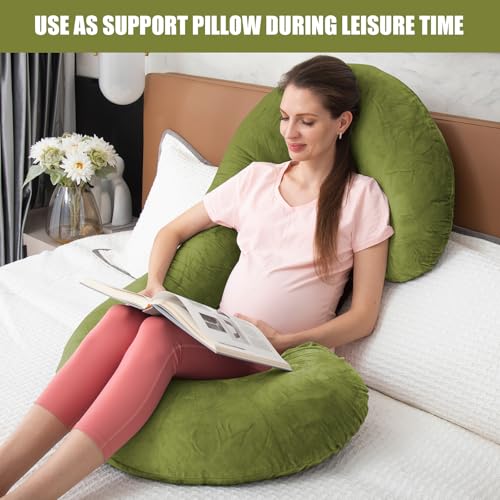 Image of 1 MIDDLE ONE Pregnancy Pillow, C Shaped Full Body Pregnant Women Sleeping Pillow for Maternity Support with Cover (Green)