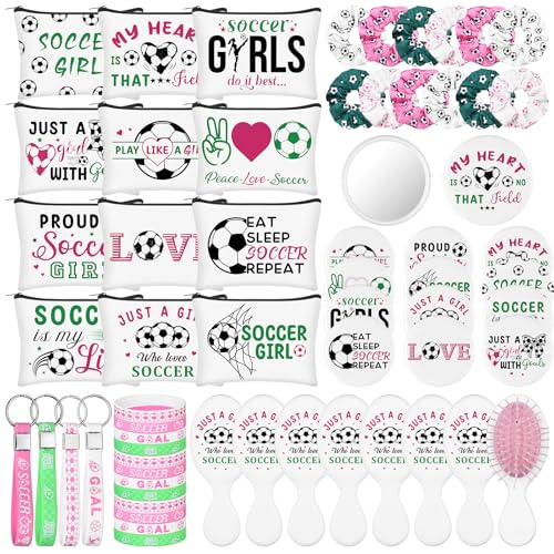 BCVWEG 72 Pcs Soccer Gifts for Women Girls Makeup Cosmetic Bag Bracelets Keychains Compact...