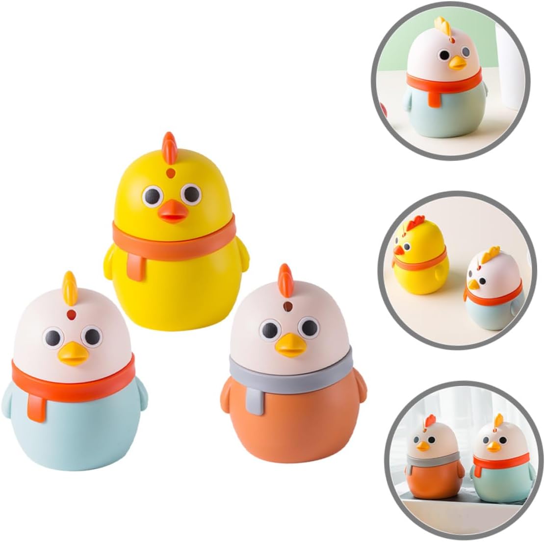 KICHOUSE 3pcs Cute Chick Press-type Toothpick Holders Small Toothpick Storage Containers with Push Dispensers for Home Kitchen Tabletop Use (light Blue Bright Orange Yellow)