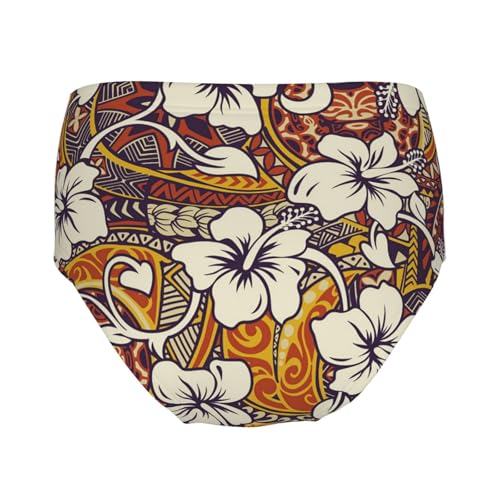 Tropical Hibiscus Flower With Tapa Girls' Underwear Soft Cotton Little Girls Panties Comfort Briefs2