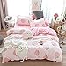 Cartoon Bettbezug Set 135X200 Rosa Pfirsich Bettwäsche-Set Kid Kawaii Bettwäsche-Set Mädchen Schöne Pfirsich Tröster Abdeckung Süße Früchte Bettbezug Tropische Pflanzen Wendbare Weiche Bettwäsche