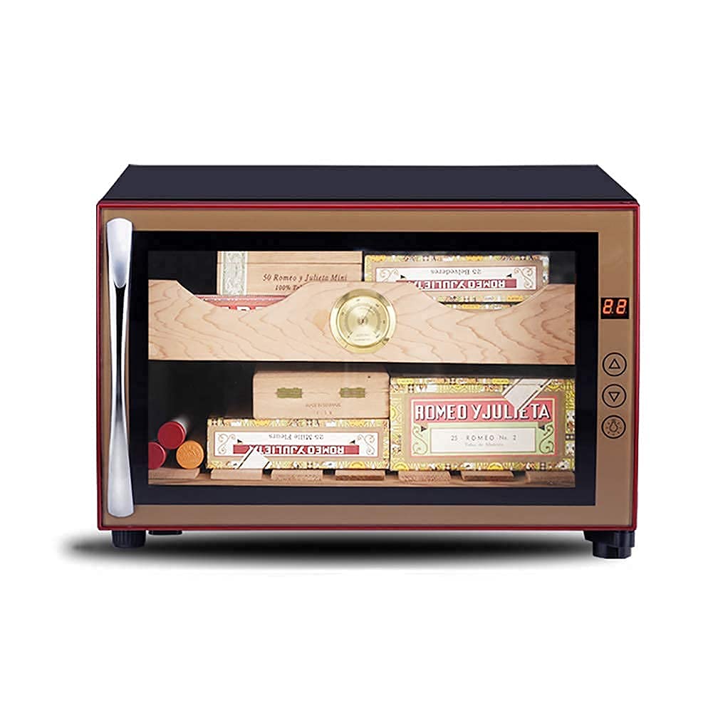 BAtlam Zigarrenschrank Freistehender Zigarrenkühler Kleiner Mini-Schwarzer Zigarrenhumidor Frontglastür Theke leiser Betrieb Kompressor Temperatur einstellen