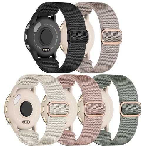 5 Pack Stretchy Nylon Watch Bands Compatible with Garmin Venu 3S/2S/Forerunner 265S 18mm Soft Elastic Fabric Adjustable Sport Strap for Garmin Vivoactive 4S/Forerunner 255S/255S Music Women Men