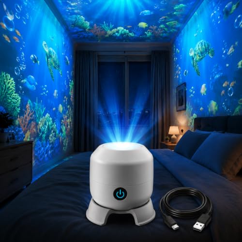 Dynamic Rotating LED Projector Light 360 Rotating Ocean Wave Night Projection Night Light Multi-Angle Projection Base for Bedroom Home Theater (Ocean)