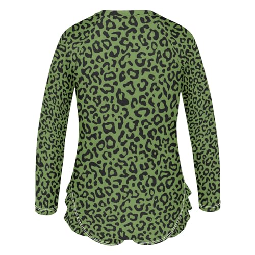 ALAZA Toddler Swimsuit Girl Bathing Suit Swimwear Rash Guard Green Leopard Cheetah Long Sleeve 3T3