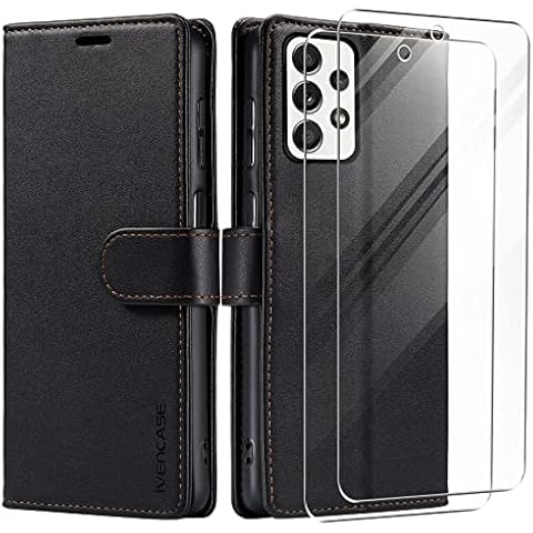 ivencase Flip Case Compatible with Samsung Galaxy A53 5G Case and 2 Tempered Glass Screen Protector, Leather Wallet Flip Cover with Card Slots Magnetic Closure Kickstand Case for Samsung A53 - Black Cover