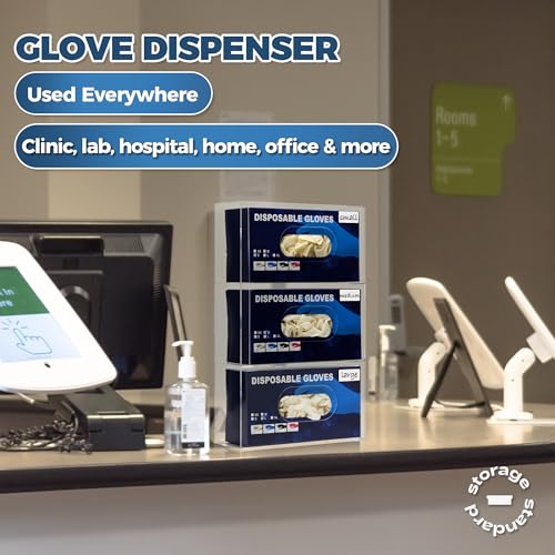 Image of Storage Standard Triple Glove Box Holder Wall Mount Glove Dispenser - Disposable Glove Holder Wall Mount Glove Station for Medical Gloves, Multipurpose Kitchen Gloves Holder - 16.25 x 10 x 4 Inches