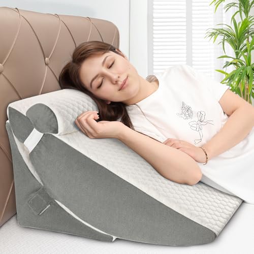 WENRENER Bed Wedge Pillow for Sleeping Adjustable Foam Wedge Pillow for Post Surgery Elevated Triangle Pillow for Acid Reflux Back Pain Relief Leg Support 3pack White&Light Gray
