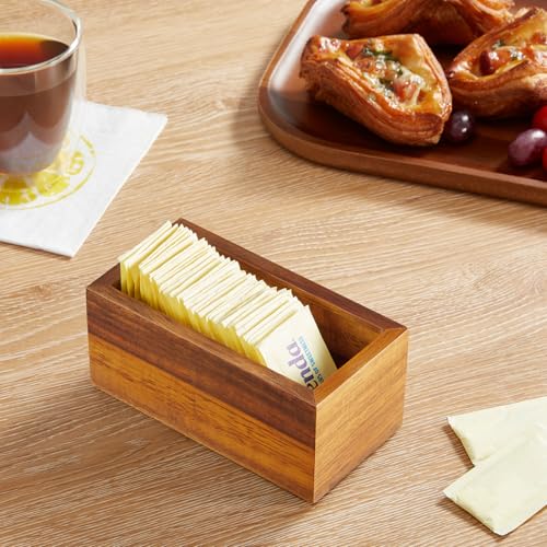 BWODYAY Sugar Packet Holder, Acacia Wood Sugar Caddy, Sugar Packet Holder for Coffee Bar, Drink Packet Organizer, Condiment Holder
