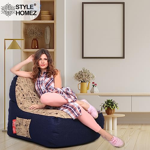 Image of Style Homez Urban Design Denim Canvas Abstract Printed Chair Bean Bag XXL Size Filled with Beans Fillers