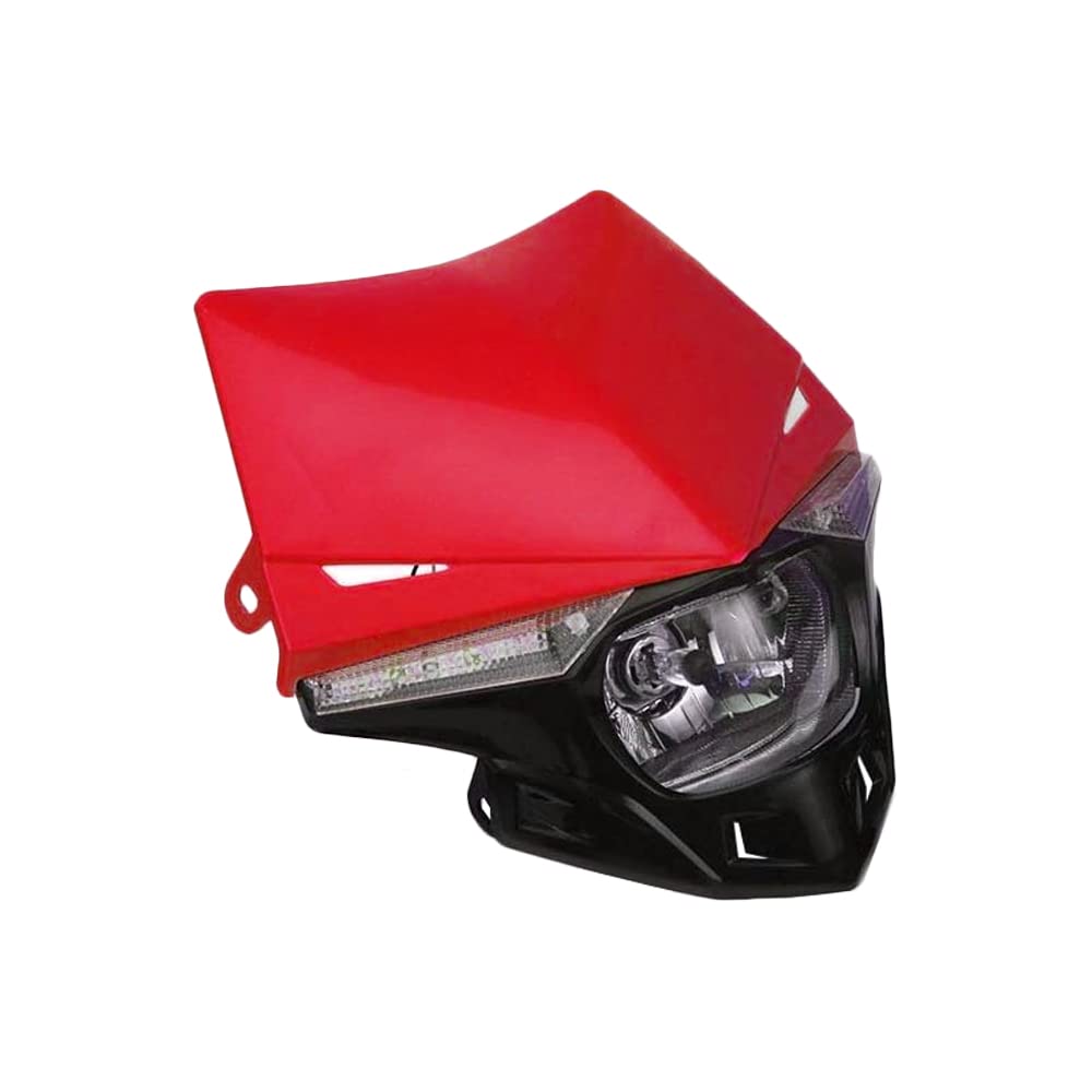 Mascherina per carenatura, luce di marcia diurna, faro anteriore per moto MASO (rosso), indicatore di direzione a LED, lampadina H4 UniVe-rs&al, adatta per motocross KX KXF CR CRF