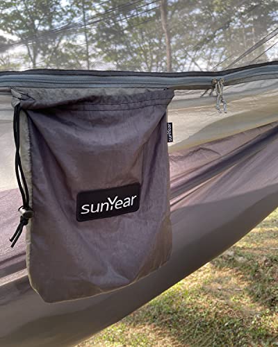 Image of Sunyear Camping Hammock, Portable Single & Double Hammock with Net, 2 Person Hammock Tent with 2 * 10ft Straps, Best for Outdoor Hiking Survival Travel