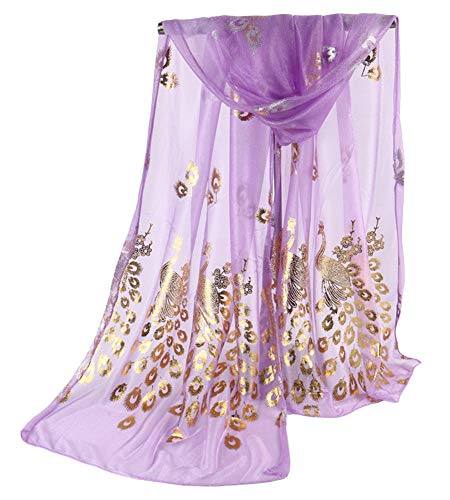 Women's Bright Peacock Printed Long Scarf Summer Thin Wrap Shawls