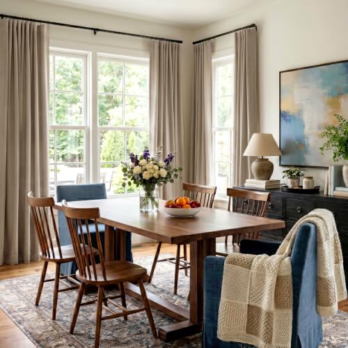 Image of INOVADAY 100% Blackout Curtains for Bedroom, Taupe Black Out Curtains 84 Inch Long, Clip Rings Linen Blackout Drapes, Thermal Insulated Room Darkening for Living Room, 2 Panels - W50xL84
