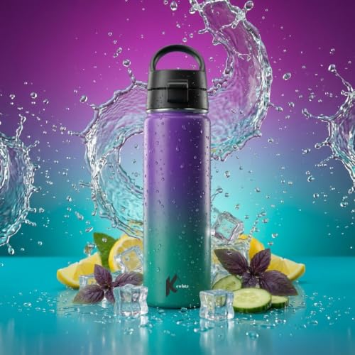 Image of Insulated Stainless Steel Water Bottle 24oz (Purple Magic) - Double Wall Vacuum Wide Mouth Water Bottles with Carrying Lid - BPA Free Leak-Proof Flask for School, Sports & Travel