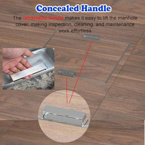 20/30/40inch Square Septic Tank Lid, Customizable Embedded Metal Inspection Cover with Retractable Hidden Handles, Invisible Manhole Cover for Parking Lots/Driveway/Pavement(50x50cm/20x20in)