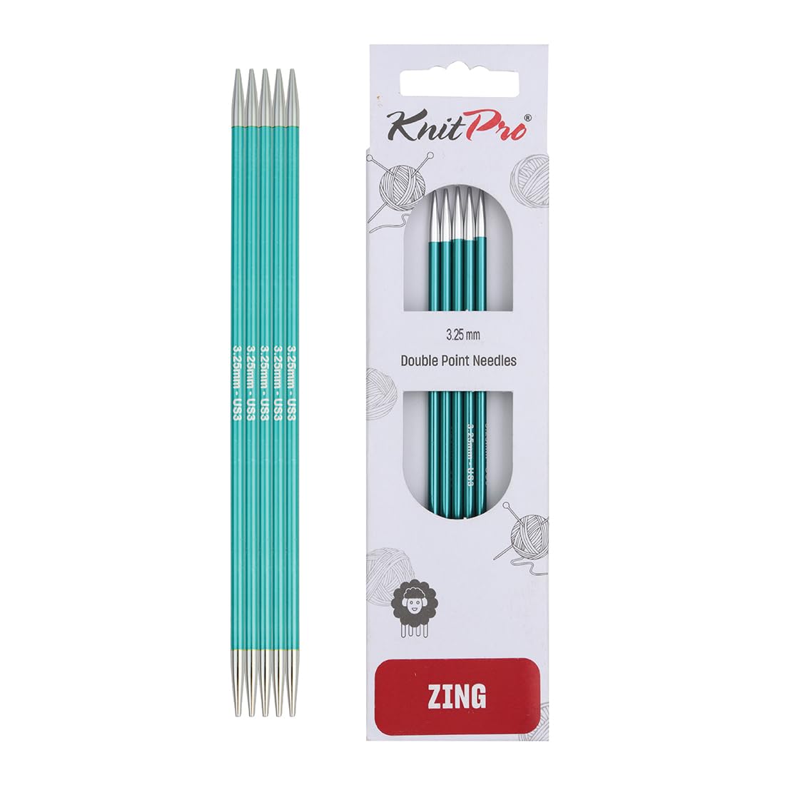 KnitPro Zing Double Pointed Needles 8" (20cm) | 3.25mm