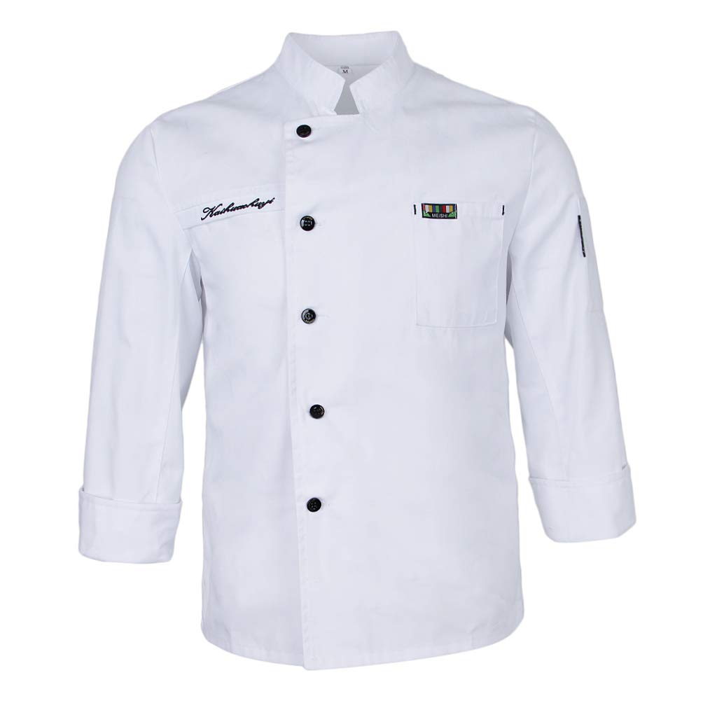 Kochjacke Kurzarm Bäckerjacke Unisex Küche Koch Arbeitskleidung Gastronomie Uniform - Weiß, L