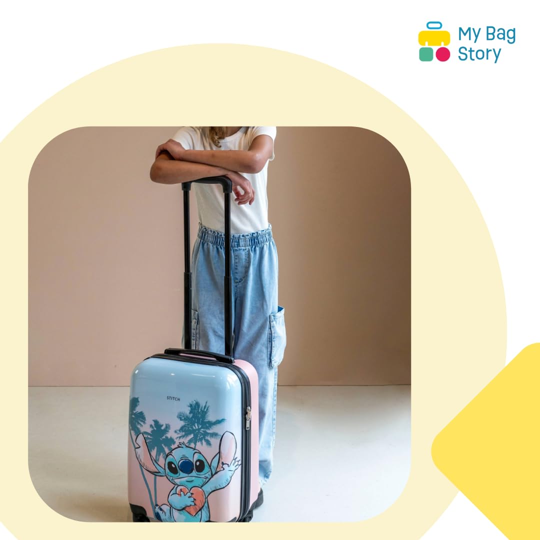 mybagstory - Mała walizka kabinowa Stitch - dla dzieci - bagaż - podróż - wakacje - rozmiar 46 cm - kółka - pomysł na prezent, Stitch - różowy/niebieski, Klasyczny