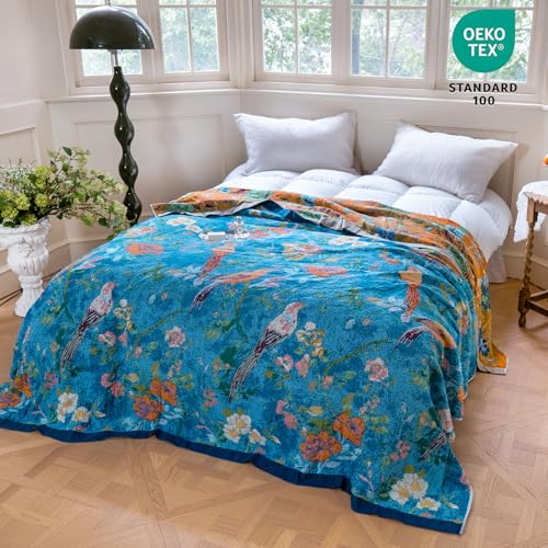 Image of MSGKV Boho Throw Blanket 60 inchx80 inch 100% Cotton Bird Throw for Bed Couch