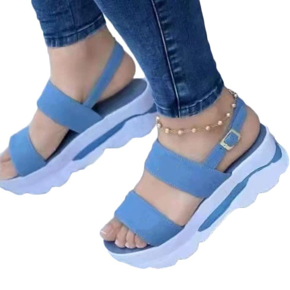 Sandales de plage compensées et légères pour flâner tout l'été en bleu 35