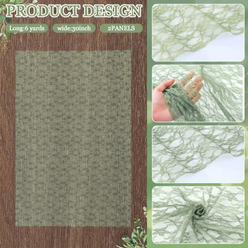 Image of HunnmingRe 2 Panel Sage Green Wedding Arch Draping Fabric Summer 30 inch X 18 FT Lace Wedding Arch Drapery Embroidered Boho Rustic Backdrop Vintage Decor for Bridal Shower Church Ceremony Decoration