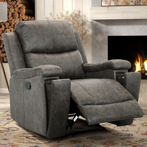 CANMOV Leather Recliner Chair, Classic and Traditional Manual Rec...