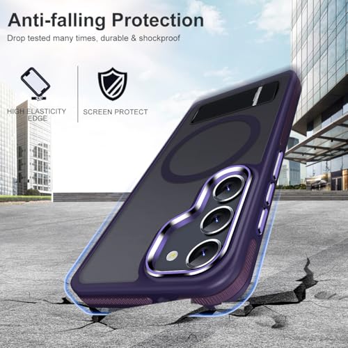 Image of MALEWOLF for Samsung Galaxy S23 Case with Stand, Compatible with Magsafe, Strong Magnetic Phone Case for Galaxy S23, Mil-Grade Protection for Non-Slip Matte Translucent Cover (Dark Purple)