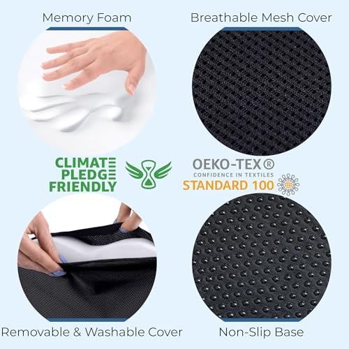 Image of 5 STARS UNITED Seat Cushion - Memory Foam Chair Cushion for Tailbone Pain Relief - Ergonomic Support for Coccyx, Sciatica & Butt - Office, Desk & Gaming Chair, Car Seat, Wheelchair, Airplane, Black