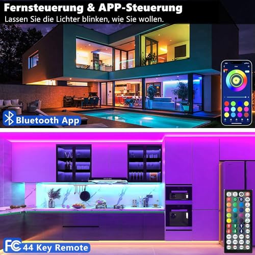 Tenmiro LED Strip 30m(15m×2), RGB LED Streifen Musik Sync Selbstklebend Led Lichterkette mit Fernbedienung und APP, Dimmbar Farbwechselnd Timer Led Band für Gaming,Party,Zimmer Deko