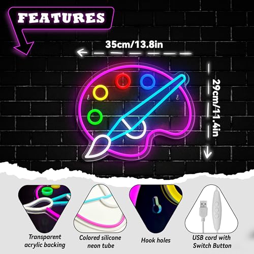 Image of Paint Palette Neon Sign Dimmable Paint Pallet Neon Signs for Wall Decor Led Sign for Art Classroom Decor USB Powered Art Painting Light Up Sign